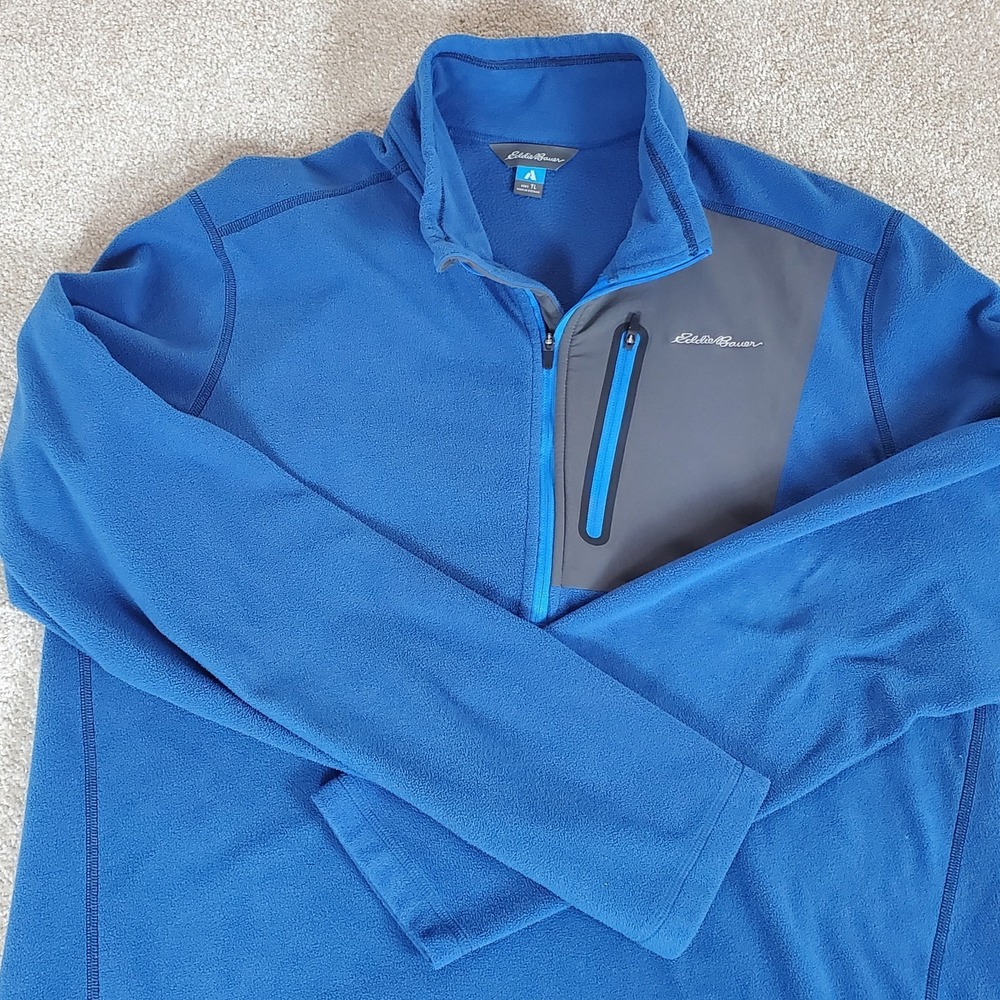 Eddie Bauer Men's 1/4 Zip Pullover Blue Fleece LG Sleeve Blue Size TL Large Tall